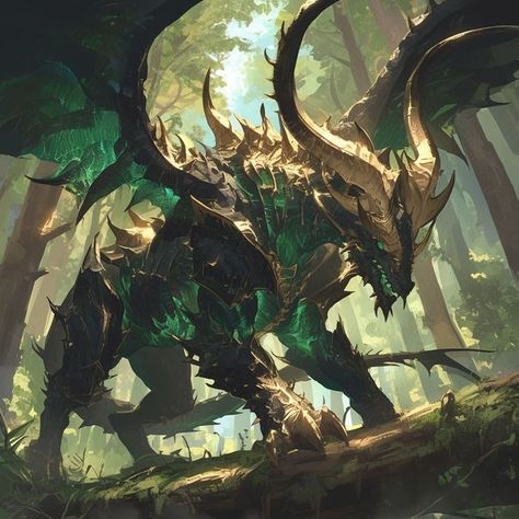 Wyrm Fantasy Art, Wood Dragon Art, Forest Monster Art, Forest Dragon Art, Forest Monster, Emerald Dragon, Forest Dragon, Wood Dragon, Monster Artwork