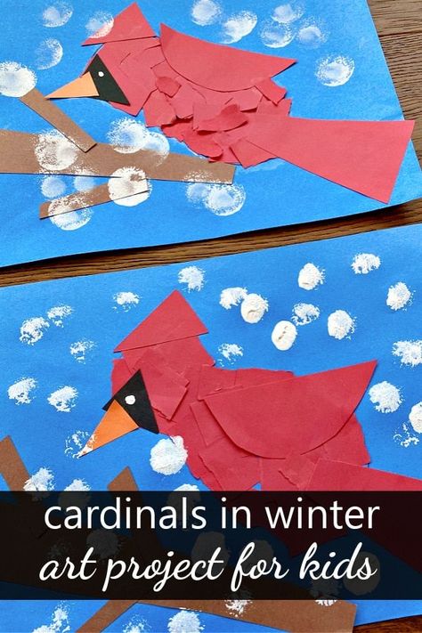 Cardinals in Winter-Art Project and Winter Craft for Kids Cardinal Crafts For Kids, Cardinal Crafts, Winter Art Project, Cardinal Winter, Cardinal Art, Easy Winter Crafts, Valentine Art Projects, Fall Art Projects, Winter Art Projects