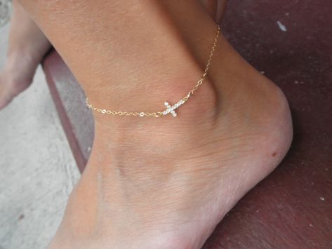 CZ Cross Anklet Anklet Pave Cross Gold Cross Sideways | Etsy Permanent Anklet, Cross Anklet, Cross Necklace Sideways, Cross Gold, Unique Handcrafted Jewelry, Star Necklace Gold, Butterfly Bracelet, Protection Necklace, Ankle Bracelet