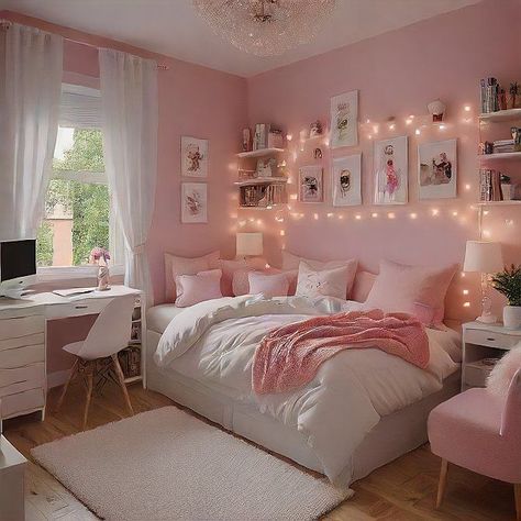 Room Ideas Aesthetic Vanity, Decoration Above Tv, Teen Girl Bedroom Wall Decor, Girly Room Ideas For Teens, Cute Aesthetic Bedroom Ideas, White Decor Bedroom, Room Inspo Aesthetic Minimalist, Fairy Lights Canopy, Dream Bedroom Cozy