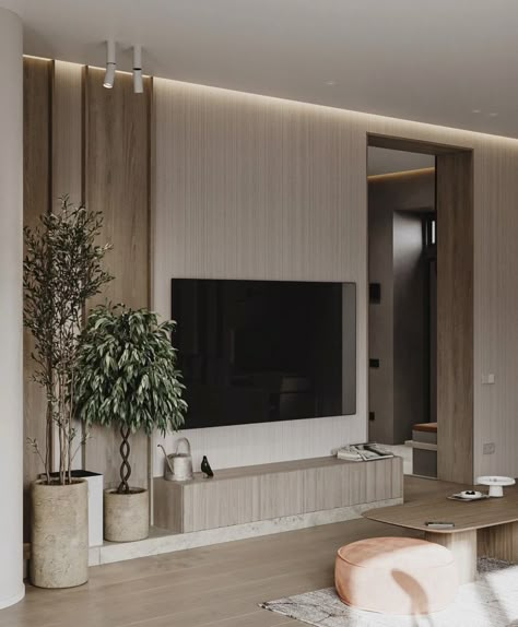 Japandi Tv Room Design, Hotel Tv Unit, Japandi Tv Unit, Japandi Tv Wall, Elevated House Design, Japandi Style Living Room, Lcd Wall Design, Tv Unit Bedroom, Room Minimal