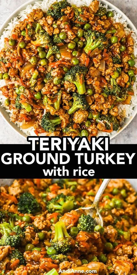 This Teriyaki Ground Turkey with Broccoli and Peas is the answer to all your dinner needs. Made in just 20 minutes, this rice bowl is a game changer for busy weeknights. The teriyaki ground turkey combines with the vibrant colors of the broccoli and peas, while the tangy teriyaki sauce brings all the flavors together. Get ready to impress at dinner time with this easy-to-make recipe that's not only healthy but deliciously satisfying too. Ground Turkey With Rice, Teriyaki Ground Turkey, Ground Turkey Broccoli, Turkey Broccoli, Teriyaki Turkey, Stir Fry Recipes Healthy, Turkey Rice, Ground Turkey Recipes Healthy, Healthy Bowls Recipes