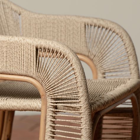 Inspired by the twisting vines of wine country's vineyards, the Glen Ellen Arm Chair offers effortless elegance in indoor and outdoor spaces. Featuring sustainably harvested rattan wrapped with performance rush, this stylish seat will take you through seasons to come. For outdoor use we recommend protective covers and storage in inclement weather. Coastal Hotel Lobby Interior Design, Coastal Modern Furniture, Sustainable Chair, Outdoor Furniture Ideas, Lobby Seating, Indoor Fans, Rattan Design, Rattan Outdoor Furniture, Outdoor Seating Area