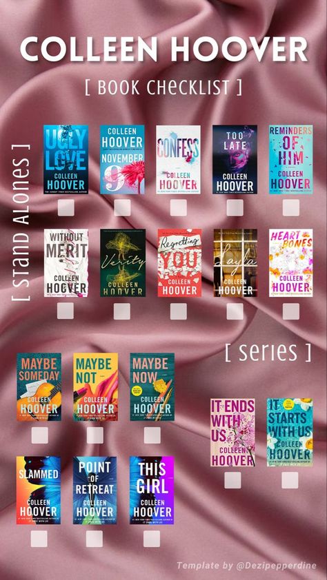 Collen Hover Reading Order, Coolen Hoover Books List, Colleen Hoover Series Books, Collen Hover All Books List, Books By Colleen Hoover, Collen Hoover Checklist, Colleen Hoover Collection, Colleen Hoover Book Checklist, Books To Read If You Like Colleen Hoover