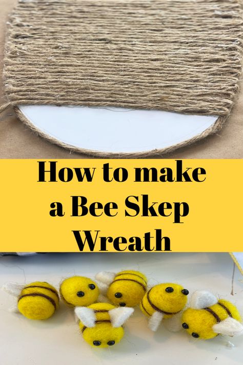 Beehive Diy How To Make, Bees Diy, Bee Hive Wreath Diy, Bee Wreath Ideas, Diy Beehive Decoration, Bee Skep Diy, Honey Crafts, Bee Hives Diy Craft, Bee Hive Wreath