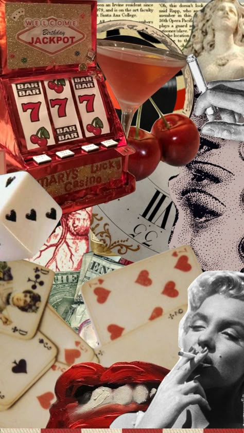 idk what this is #moodboard #collage #vintage #aesthetic #music #casino #vegas 50s Vibes Aesthetic, Casino Wallpaper Aesthetic, Casino Cards Aesthetic, Casino Theme Background, Retro Casino Aesthetic, Vintage Casino Party, Casino Photo Shoot, Retro Casino, Vegas 70s Aesthetic