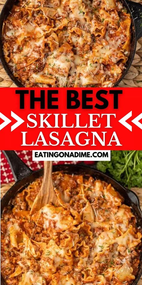 Easy Lasagna Skillet, Meals With Lasagna Noodles, Hamburger Recipes Skillet, Lasagna Recipe Quick, Healthy One Pot Skillet Lasagna, Lasagna In A Pan, One Skillet Lasagna Recipe, Quick Easy Lasagna Recipes, Lasagna In A Skillet