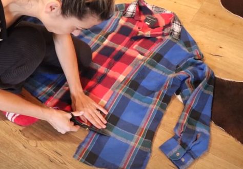 This is a DIY guide on upcycling flannel shirts. Learn how to upcycle flannels into a new shirt and dress in this easy tutorial. Diy Shirt Upcycle Ideas, Old Flannel Shirt Ideas, Patchwork Upcycled Clothing, Blouse Upcycle Diy, Refashion Flannel Shirt Ideas, How To Add Lace To Bottom Of Shirt, Flannel Shirt Redo Ideas, Upcycle Flannel Shirt Diy, Bleach Flannel Shirt Diy