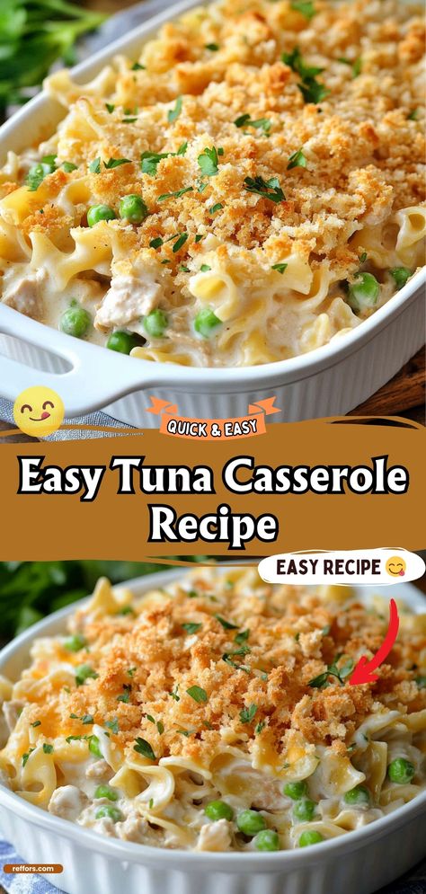 Whip up this Easy Tuna Casserole in no time! With tender pasta, creamy sauce, and flaky tuna, it's a quick and comforting meal perfect for busy weeknights. #TunaCasserole #QuickDinner #ComfortFood Tuna And Veggie Recipes, Quick And Easy Tuna Recipes, Stove Top Tuna Casserole, Copycat Tuna Helper, Tuna Pea Wiggle, Diy Tuna Helper, Tina Casserole, Healthy Tuna Casserole Recipes, Best Tuna Casserole Recipe