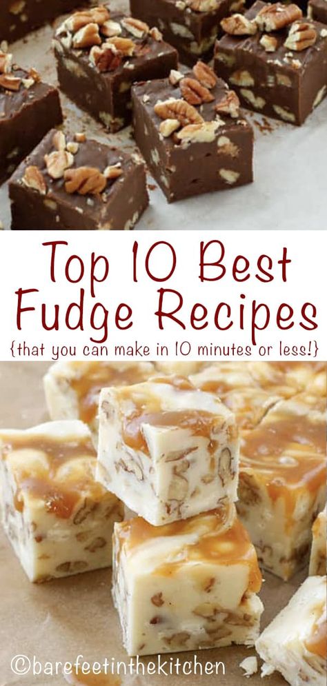 Top 10 Fudge Recipes (that can made in 10 minutes or less!) Best Fudge Recipes, Vanilla Fudge Recipes, Best Fudge, Best Fudge Recipe, Easy Fudge, Homemade Fudge Recipes, Microwave Fudge, Oreo Fudge, Christmas Fudge