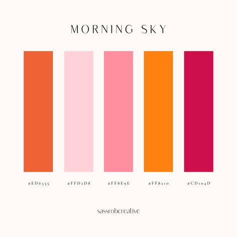 Morning sky 💗 Get in touch for services via DM or email info@sassrobcreative.com ✨​​​​​​​​​​​​​​​​​​​​​​​​​​​​​​​​ #colourpalette #colourpalettes #colourpaletteinspiration #colourpaletteoftheday #colourpaletteinspo #graphicdesign #creative #inspofinds Red Wedding Colors Palette, Pink And Orange Color Palette Hex Codes, Pink And Orange Wedding Palette, Wedding Color Orange, Morning Sky Color Palette, Orange And Pink Color Scheme, Red Pink White Color Palette, Simple Wedding Color Palette, Seven Color Palette