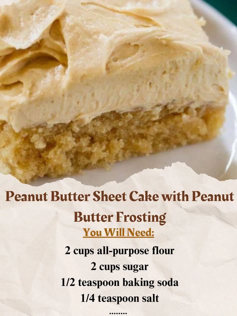 Peanut Butter Sheet Cake with Peanut Butter Frosting Recipe Easy Peanut Butter Cake, Cake With Peanut Butter Frosting, Peanut Butter Frosting Recipe, Peanut Butter Sheet Cake, Peanut Butter Icing, Butter Cake Recipe, Peanut Butter Cake, Sheet Cake Recipes, Peanut Butter Desserts