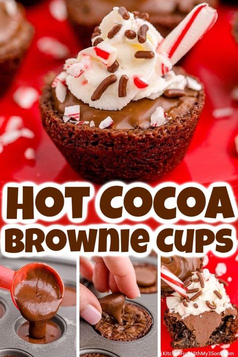 Chocolate Brownie Bites, Hot Chocolate Cookies Cups, Hot Chocolate Brownies, Cookie Cups Recipe, Christmas Brownies, Brownie Cups, Cup Of Hot Chocolate, Hot Chocolate Cookies, Dessert Bites