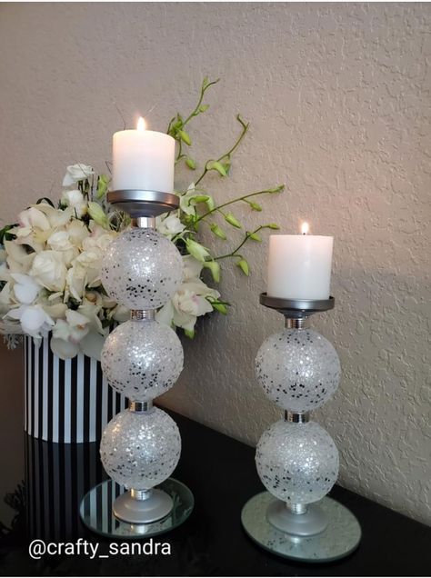 Candle Stand Diy, Dollar Tree Candle Holders, Glam Candles, Christmas Centerpieces Diy, Diy Candle Holders, Dollar Tree Christmas, Diy Dollar Tree Decor, Christmas Candle Holders, Diy Dollar Store Crafts