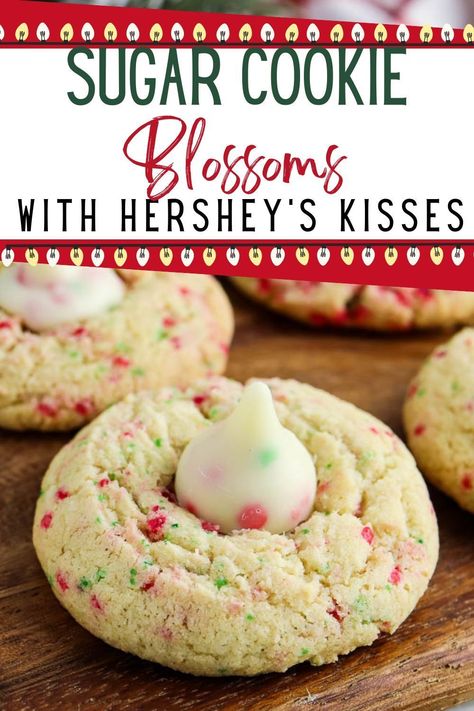 Sugar Cookie Blossoms The Best Christmas Sugar Cookies, Easy Xmas Sugar Cookies, Christmas Cookies With Kisses On Top, Sugar Cookie Kisses Recipe, Christmas Cookie Blossoms, Dry Sugar Cookie Mix Recipes, Holiday Kiss Cookies, Sugar Kiss Cookies, Two Sisters Sugar Cookie Recipe