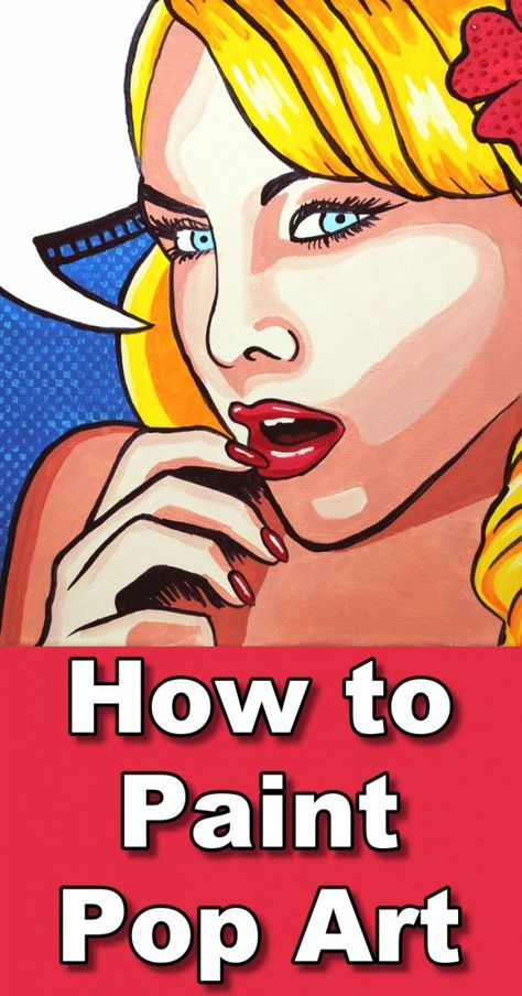 How to paint in a pop art syle using acrylic online art lesson How To Paint Characters, Pop Art Painting Tutorial, Pop Art Diy Ideas, Pop Art Images Ideas, Cool Pop Art Paintings, Pop Art Style Paintings, How To Draw Pop Art, Pop Culture Art Ideas, Acrylic Painting Pop Art