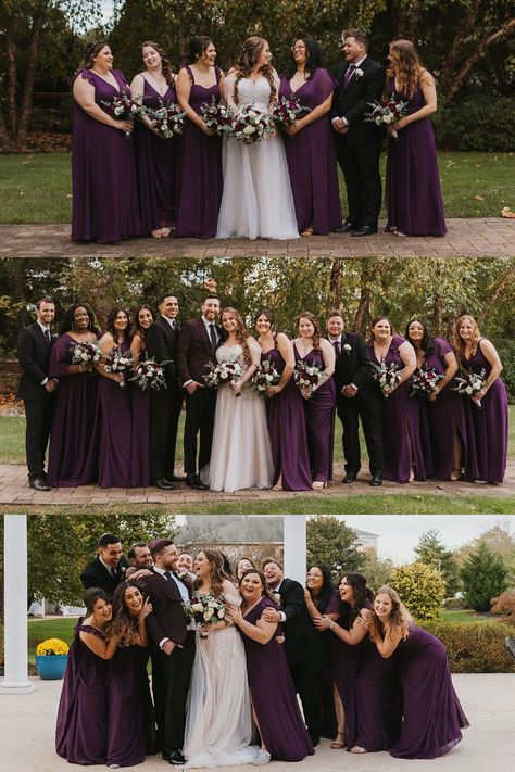 Purple Wedding Theme & Aesthetic | Wedding Party Photos | PA Wedding Photographer | Nina & Lee had such a fun, big Jewish wedding in Pennsylvania. See more wedding party photos, purple wedding aesthetic, plum bridesmaid dress inspo and wedding party bouquets. Book Katarina for your intimate wedding day in Pennsylvania at katarinacelinephotography.com Plum Bridal Party, Deep Plum Wedding Colors, Dark Purple Wedding Palette, Winter Wedding With Purple, Dark Purple And Navy Wedding, Plum Purple Wedding Theme, Plum And Navy Wedding Color Schemes, Deep Purple Wedding Theme, Wedding Theme Aesthetic