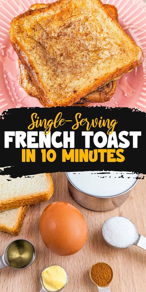 These Quick Single-Serve French Toasts are the epitome of fast and flavorful cooking. Perfect for solo dining, they combine simple ingredients into a delicious, sweet breakfast. Ready in just 10 minutes, they're a fulfilling, tasty breakfast option. Single Serve Breakfast Recipes, French Toast For One, Quick French Toast, Single Serve Breakfast, Delicious French Toast Recipe, Easy French Toast, Easy French Toast Recipe, French Toast Ingredients, Make French Toast