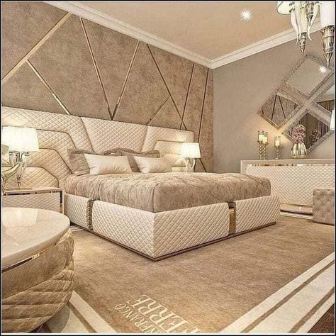 Golden Bedroom, Elegant Bedroom Design, Beautiful Bedroom Designs, Modern Style Bedroom, Luxury Bedroom Decor, Modern Luxury Bedroom, Modern Bedroom Interior, Luxury Bedroom Design, Luxury Bedroom Master