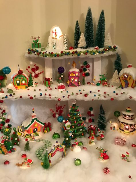 Whoville Christmas Village Diy, Grinch Village Diy, Whoville Village Display, Grinch Village Display, Whoville Christmas Village, Diy Whoville Village, Grinch Christmas Village, Whoville Village, Grinch Table