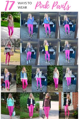 How To Style Pink Jeans Casual Outfits, Fall Outfit Pink Pants, Hot Pink Yoga Pants Outfit, Pink Jean Outfits Winter, Pink Pants Women Outfit, Pink Jeans Outfit Work, Outfits For Pink Pants, Pink Jegging Outfit, Hot Pink Jeans Outfit Winter