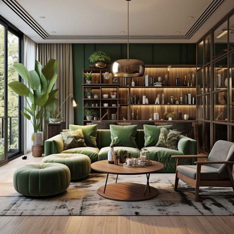 3+ Tips for Making a Green Sofa the Star of Your Living Room • 333+ Images • [ArtFacade] Jade Sofa Living Room, Living Room 17 M2, Dark Green Velvet Sofa Living Room Ideas, Dark Brown And Green Interior, Green Livingrooms Design, Green Velvet Sofas Living Room, Cognac And Green Living Room, Green Living Room And Kitchen, Green Couch Interior