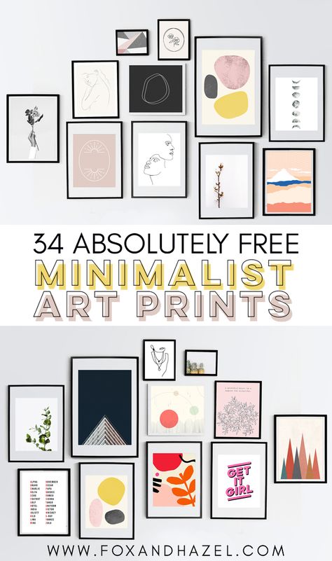 Download any of these totally free minimalist art prints and get that gallery wall filled! With 34 different minimalist art prints to choose from, you'll find the perfect fit for your frame. #foxandhazel #minimalistart #freeartprintable #minimalistartprintable #minimalsthome Gallery Wall Of Art, Wall Decor For Bathroom Walls, Free Download Printables Wall Art Bedroom, Gallery Wall Posters, Minimalist Prints Wall Art, Diy Minimalist Wall Art, Rep Room, Bathroom Wall Prints, Free Wall Art Prints