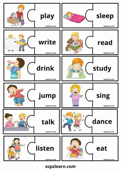 Verbs Kindergarten, Action Verbs Activities, Action Verbs Worksheet, Verbs For Kids, English Games For Kids, Verbs Activities, Teach English To Kids, English Worksheets For Kindergarten, Grammar For Kids