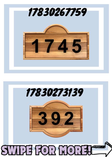 Hey everyone,

I hope you're all doing well! I just got back from a busy days. A lot of you have been requesting more house numbers so here it is; Hope you enjoy this decals <3 Bloxburg Neighborhood Sign Code, House Numbers Bloxburg Codes, Bloxburg Police Decals, Bloxburg Decals Codes Library Sign, Adress Number Decal Bloxburg, Hospital Codes Bloxburg, 7/11 Decals Bloxburg, College Decals Bloxburg, Bloxburg City Entrance