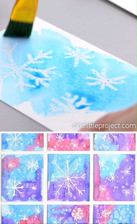 Snowflake Art Project, Magic Salt, Watercolor Snowflake, Snowflake Art, Snowflakes Art, Kindergarten Art Projects, Kids Watercolor, Project For Kids, Winter Preschool