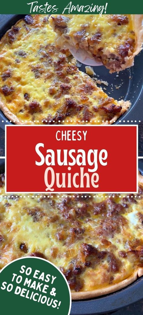 Celebrate any occasion with our Cheesy Sausage Quiche recipe! This versatile recipe, featuring a medley of cheese, sausage, and eggs in a golden crust, is perfect for brunches, potlucks, or even as a savory snack. #QuicheTime #SausageCelebration #CheeseFiesta Sausage Egg Cheese Quiche, Breakfast Quiche Sausage, Egg Quiche Recipes, Sausage Quiche Recipes, Breakfast Quiche Recipes Easy, Quiche Pie, Best Quiche Recipes, Egg Quiche, Cheese Quiche Recipe