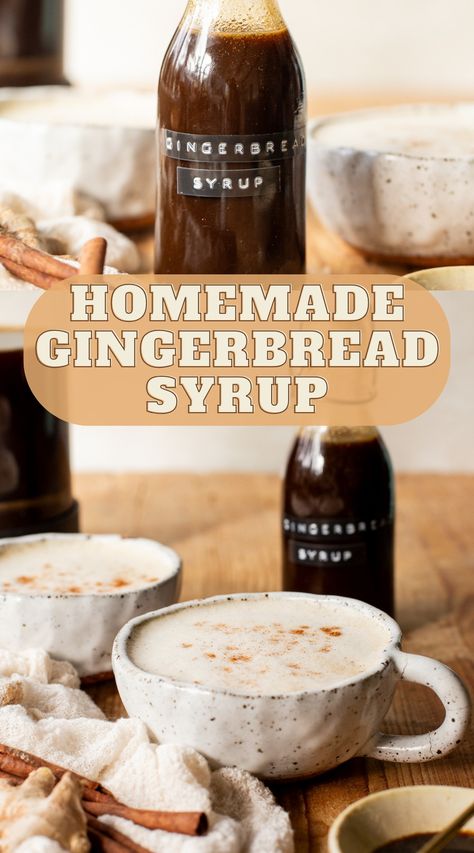 Lattes At Home, Homemade Coffee Syrup, Flavored Whipped Cream, Gingerbread Syrup, Syrup Recipes, Homemade Gingerbread, How To Make Gingerbread, Vegan Pumpkin Spice, Brown Sugar Syrup