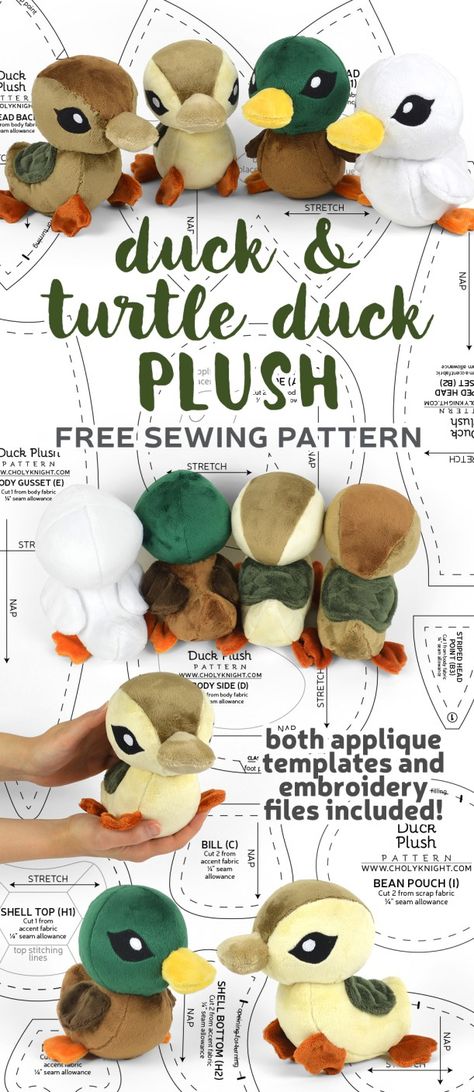 Duck Turtle, Choly Knight, Turtle Duck, Diy Sy, Cute Sewing Projects, Animal Sewing Patterns, Applique Templates, Plushie Patterns, Sewing Stuffed Animals