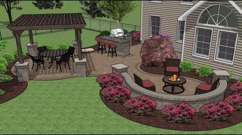 Grills Design Window, Grills Design, Patio With Fire Pit, Large Backyard Landscaping, Patio Plans, Outdoor Grill Station, Patio Layout, Patio Pavers Design, Design Window