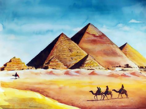 One of the seven wonders of the world painting by J Roy 7 Wonders Of The World Painting, Paintings Of Places Around The World, Wonders Of The World Drawing, Famous Art Paintings, Architecture Journal, Child Artist, World Painting, Seven Wonders Of The World, Architecture Sketchbook