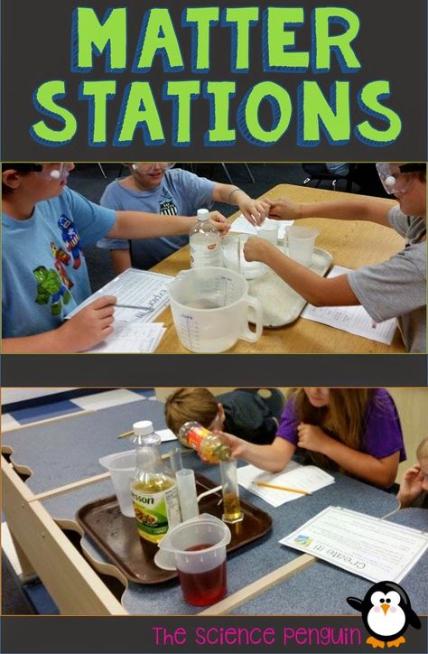 Properties of Matter Stations Fun $ Fourth Grade Science, Teaching Matter, Matter Experiments, Matter Activities, The Science Penguin, Science Penguin, Science Stations, Second Grade Science, Properties Of Matter