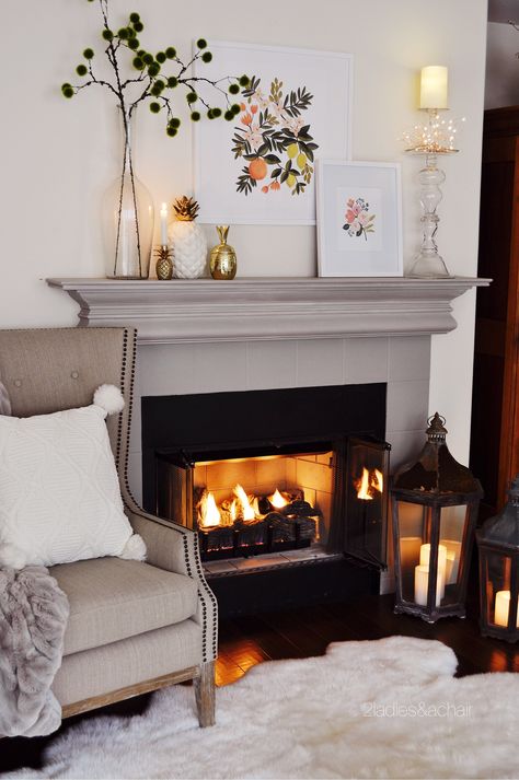 Chimney Decor, Grey Fireplace, Living Room Decor Gray, Home Fireplace, Cozy Fireplace, Light Bright, The Fireplace, Cozy Decor, Fireplace Design