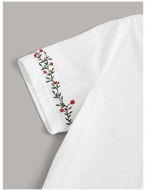 Cuff Embroidery, Diy Embroidery Shirt, Sulaman Pita, Top Embroidery, Clothes Embroidery Diy, Women Embroidery, Simple Embroidery Designs, Embroidery Tshirt, Basic Embroidery Stitches