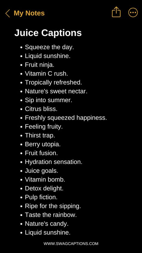 Need the perfect Juice Captions For Instagram? Look no further! Our collection of vibrant, fun, and refreshing captions will make your juice posts pop. Whether you're sipping on a tropical smoothie, a revitalizing green juice, or a classic orange juice, these captions will quench your followers' thirst for engaging content. Refreshing Juice, Tropical Smoothie, Captions For Instagram, Engaging Content, Insta Feed, Instagram Look, Green Juice, Orange Juice, Smoothie