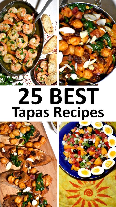 The 25 BEST Tapas Recipes - GypsyPlate Chicken Tapas Recipes, Iberian Recipes, Healthy Tapas, Easy Tapas Recipes, Basque Recipes, Vegetarian Tapas, Tapas Night, Veg Appetizers, Spanish Recipe