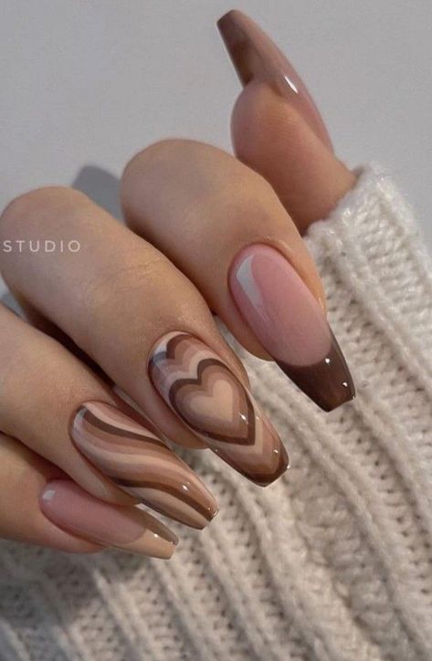 Colourful Nails, Valentine Nails, Ongles Beiges, Nail Bling, Brown Acrylic Nails, Art Hacks, Colorful Nails, Beige Nails, Classy Acrylic Nails