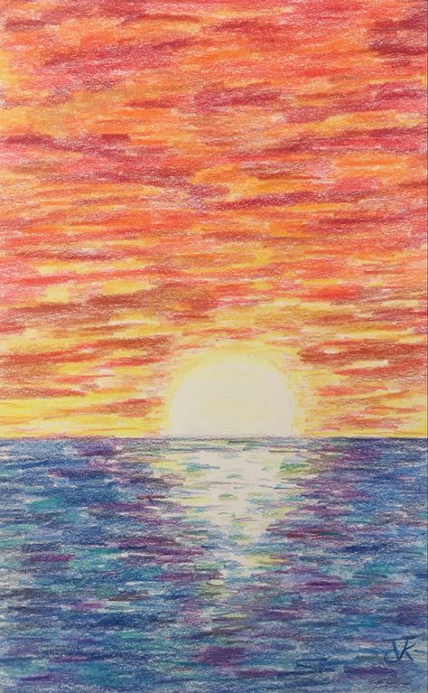 Colored pencil drawing made for sympathy card Sunset Drawing Using Color Pencil, Crayon Art Inspiration, Ocean With Colored Pencils, Colored Pencil Sky Drawing, Coloured Drawing Ideas Easy, Colored Pencil Artwork Ideas Landscape, Drawing Ideas Landscape Pencil Colour, Easy Drawing With Colored Pencils, Cute Colored Pencil Drawings Easy