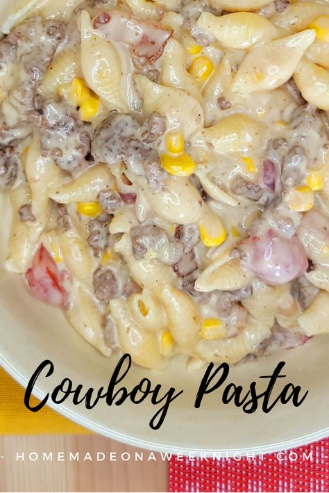 Giddy up! This Cowboy Pasta is packed with so much flavor you are gonna be yelling YeeHAW all night!!! https://homemadeonaweeknight.com/2021/10/21/cowboy-pasta #pastadishes #pastarecipes #pastanight #cowboypasta Cowboy Pasta Recipe, Cowboy Pasta, Peanut Butter Toffee, Chocolate Chip Cookies Easy, Toffee Chocolate Chip Cookies, Deep Dish Pie, Toffee Chocolate, Southern Chicken, Cookies Easy