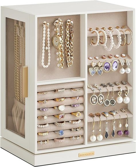 SONGMICS Jewellery Box 360° Rotating, Jewellery Organiser with 5 Drawers, Jewellery Display Case, Glass Window, Spacious, Vertical Jewellery Storage, Open Design, Great Gift, Cloud White JBC170W01 : Amazon.co.uk: Fashion Jewelry Display Case, Jewelry Drawer, Jewelry Cabinet, Vertical Design, Vertical Storage, Ceiling Fan In Kitchen, Open Design, Cloud White, Jewellery Storage