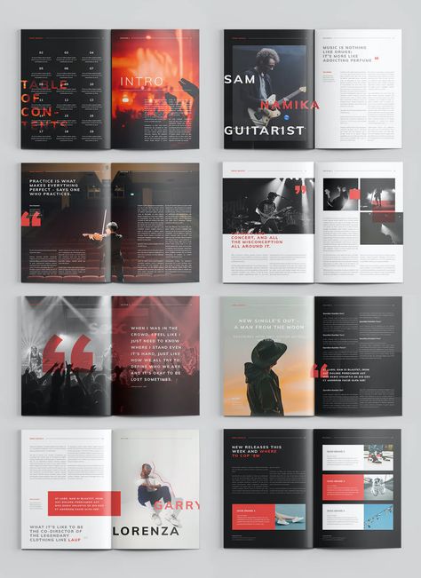 Music Magazine Template INDD - 20 pages - A4 and US Letter size Music Magazine Article, Music Magazine Layout Design, Music Magazine Design, Music Magazine Layout, Magazine Double Page Spread, Music Book Design, Editorial Magazine Layout, Music Magazine Cover, Music Brochure