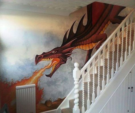 Wall Painting Ideas Bedroom Murals, Wall Murals Painted Bedrooms, Dragon Wall Mural, Dragon Wall, Bedroom Murals, Wall Murals Painted, Bedroom Wall Paint, Deco Originale, Bohol