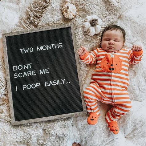 Baby two month letterboard Halloween Baby Pictures, Fall Baby Photos, Fall Baby Pictures, Practice Self Care, Baby Milestones Pictures, Monthly Baby Pictures, Baby Milestone Photos, 3 Month Old Baby, Monthly Baby Photos