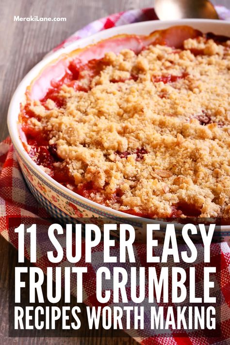 11 Easy Fruit Crumble Recipes | If you're in the mood for an easy, fruity dessert using ingredients you probably already have in your fridge and pantry, fruit crumble is for you! Whether you have fresh plumbs, peaches, or apples on hand, or want to make something delicious with canned or frozen fruits, there are tons of easy fruit crumble recipes to try! We're sharing tips and hack to make the perfect crumble, plus links to our favorite classics, like apple crumble and rhubarb crumble. Mixed Fruit Crumble, Crumble Mix Recipes, Fruit Crumble Recipe Simple, Cooked Fruit Recipes, Frozen Fruit Desserts, Crumble Desserts, Apple Crumble Recipe Easy, Fruit Crumble Recipe, Crumble Recipes