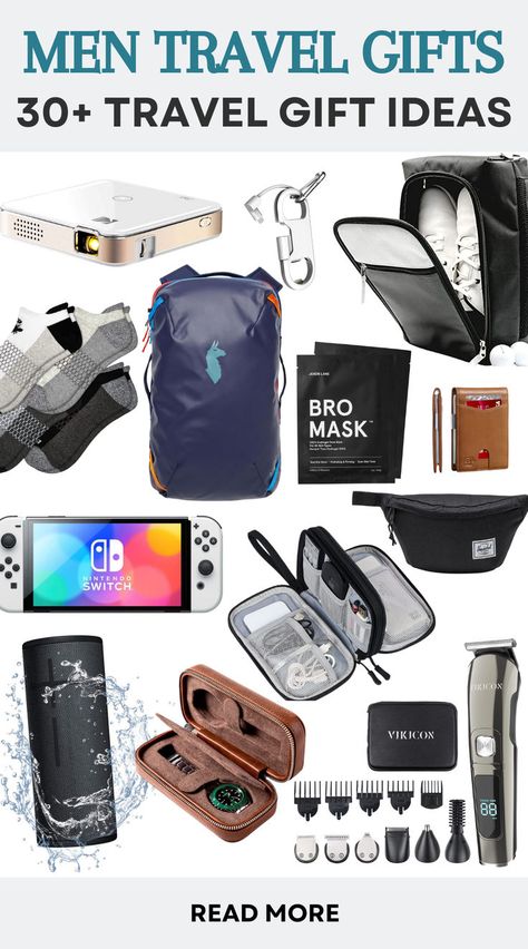 Men’s Must Haves, Men’s Travel Essentials, Travel Gift Ideas For Him, Gifts For Travelers Men, Travel Basket Gift Ideas, Men Essentials Man Stuff, Travel Essentials For Men, Travel Accessories Men, Travel Gifts Ideas