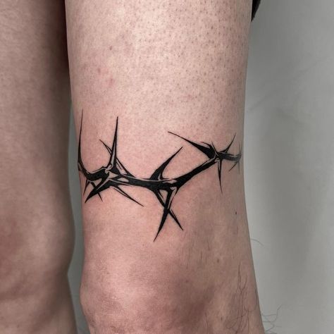 Barbed Wire Tattoo For Women Leg, Barbed Wire Arm Band Tattoo, Rose Thorn Vine Tattoo, Thorn Arm Band Tattoo, Barbwire Flower Tattoo, Thorn Knee Tattoo, Barbwire Knee Tattoo, Barbed Wire Finger Tattoo, Thorn Neck Tattoo